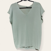 Top KIO col V femme kaki en maille fine viscose sans manches - Vue face
