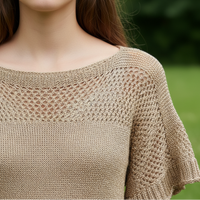 Top Lor maille dorée ajourée – détail texture lumineuse fibre métallique, taille unique 36-42