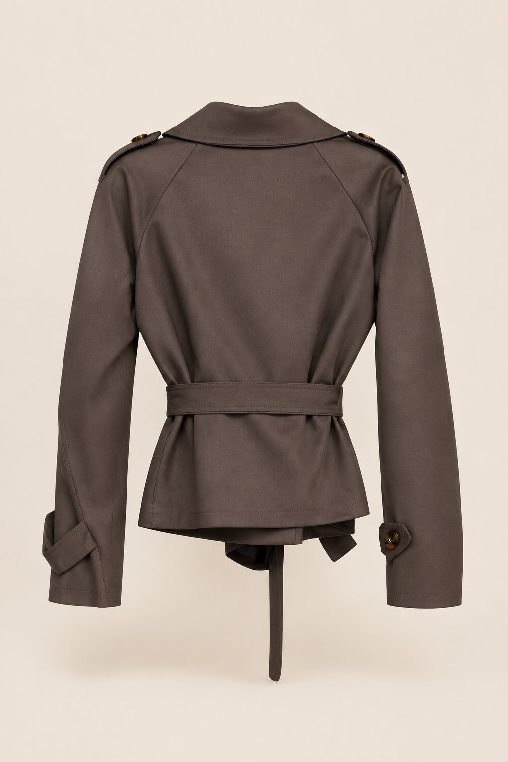 Trench court suédine Sophia choco porté de dos
