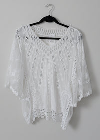 Top Crochet Résille Louisa — Col V Manches Poncho Taille Unique Bohème Femme