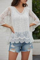 Top Crochet Résille Louisa — Col V Manches Poncho Taille Unique Bohème Femme