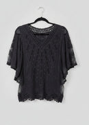 Top Crochet Résille Louisa — Col V Manches Poncho Taille Unique Bohème Femme