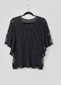 Top Crochet Résille Louisa — Col V Manches Poncho Taille Unique Bohème Femme