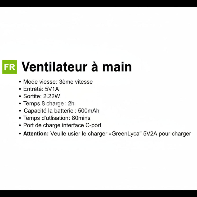 Ventilateur à main Zeph - 3 vitesses rechargeable USB-C autonomie 80 min support smartphone inclus - anti-canicule - ineva
