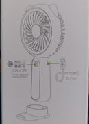 Notice d'utilisation du Ventilateur Ventilochat — bouton ON/OFF 3 vitesses et port de charge USB-C illustrés
