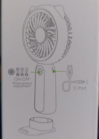 Notice d'utilisation du Ventilateur Ventilochat — bouton ON/OFF 3 vitesses et port de charge USB-C illustrés
