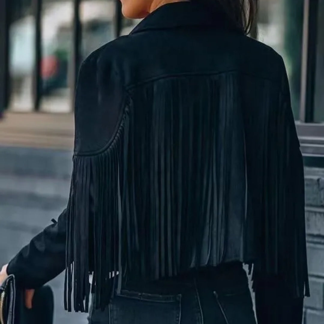 Veste Courte suedine Femme CROKETT - Veste à Franges 4 Coloris Disponibles Taille Unique 34/40