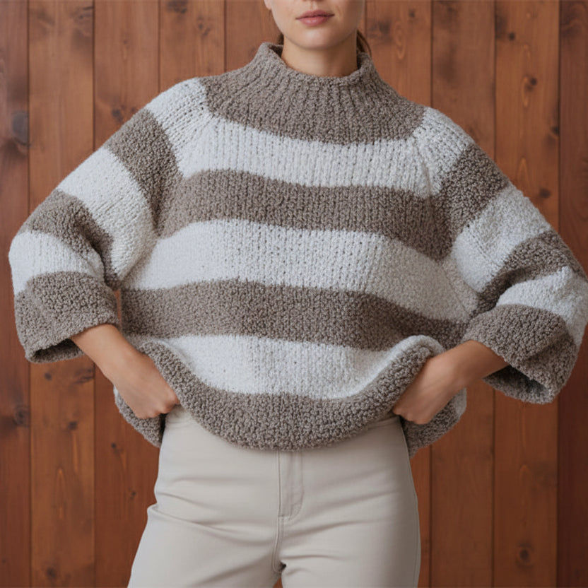 Pull Enzo Bouclette Rayures - Col Cheminée Manches Raglan Femme