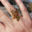 Bague Peso Dorée Réglable Acier Inoxydable Double Papillon Motif Léopard