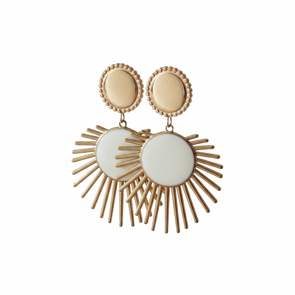 Boucles d'Oreilles Vanuatu - Pendants Soleil Dorés à Cœur Crème