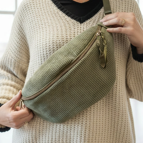 Sac Banane Carro Velours Côtelé - Bandoulière Cuir Irisé Femme