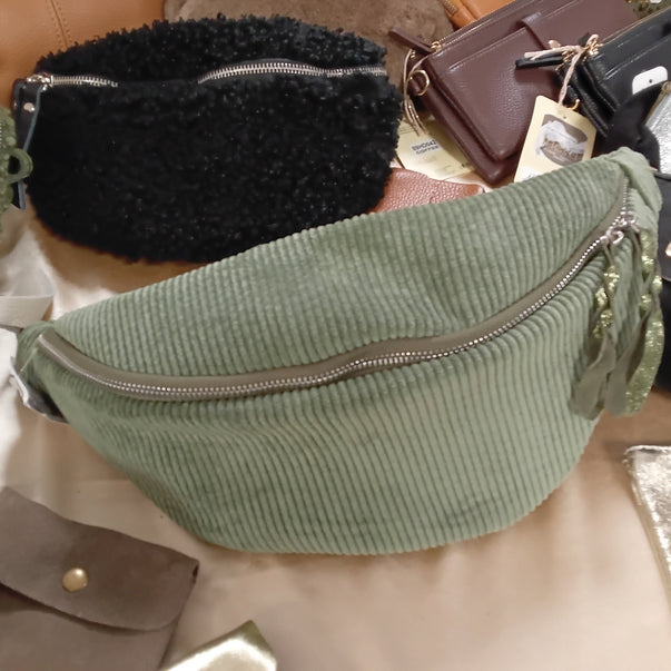 Sac Banane Carro Velours Côtelé - Bandoulière Cuir Irisé Femme