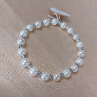 Bracelet Modo – Perles Nacrées Blanches & Boules Acier Élastique