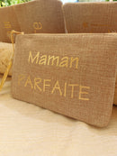 INEVA-POCHETTE A MESSAGE-POCHETTE EN LIN-POCHETTE MESSAGE MAMAN-POCHETTE MESSAGE MAMAN PARFAITE-POCHETTE A OFFRIR AUX MAMANS-POCHETTE BEIGE FETE DES MERES-CADEAUX FETES DES MERES-POCHETTE LIN MESSAGE OR-POCHETTE  COULEUR NATURELLE MESSAGE MAMAN-POCHETTE MESSAGE  SUR MARIGNANE