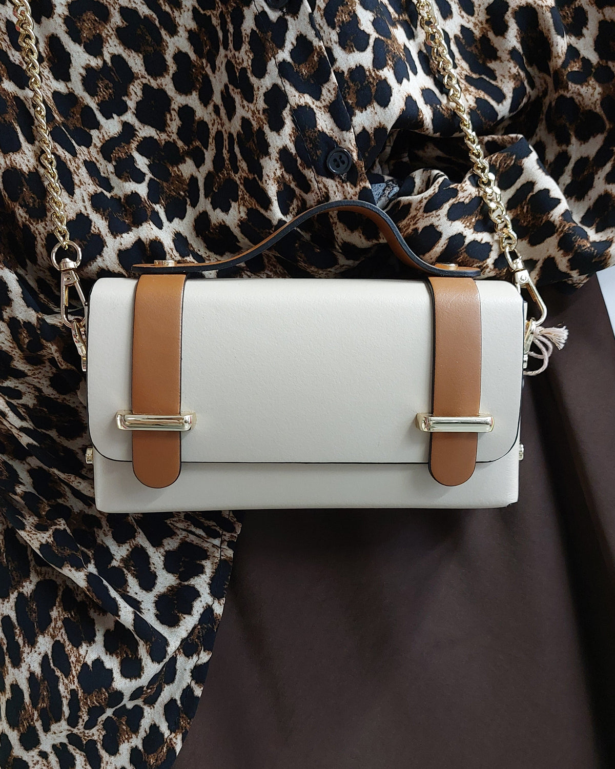 Sac à Main Cuir Valencia — Mini Rigide Rabat Chaîne Dorée Made in Italy