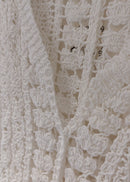 Top Crochet Evan — Col V Manches Longues Blanc Naturel Made in Italy