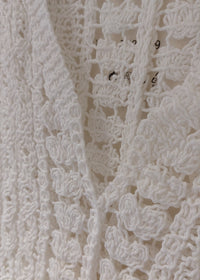 Top Crochet Evan — Col V Manches Longues Blanc Naturel Made in Italy