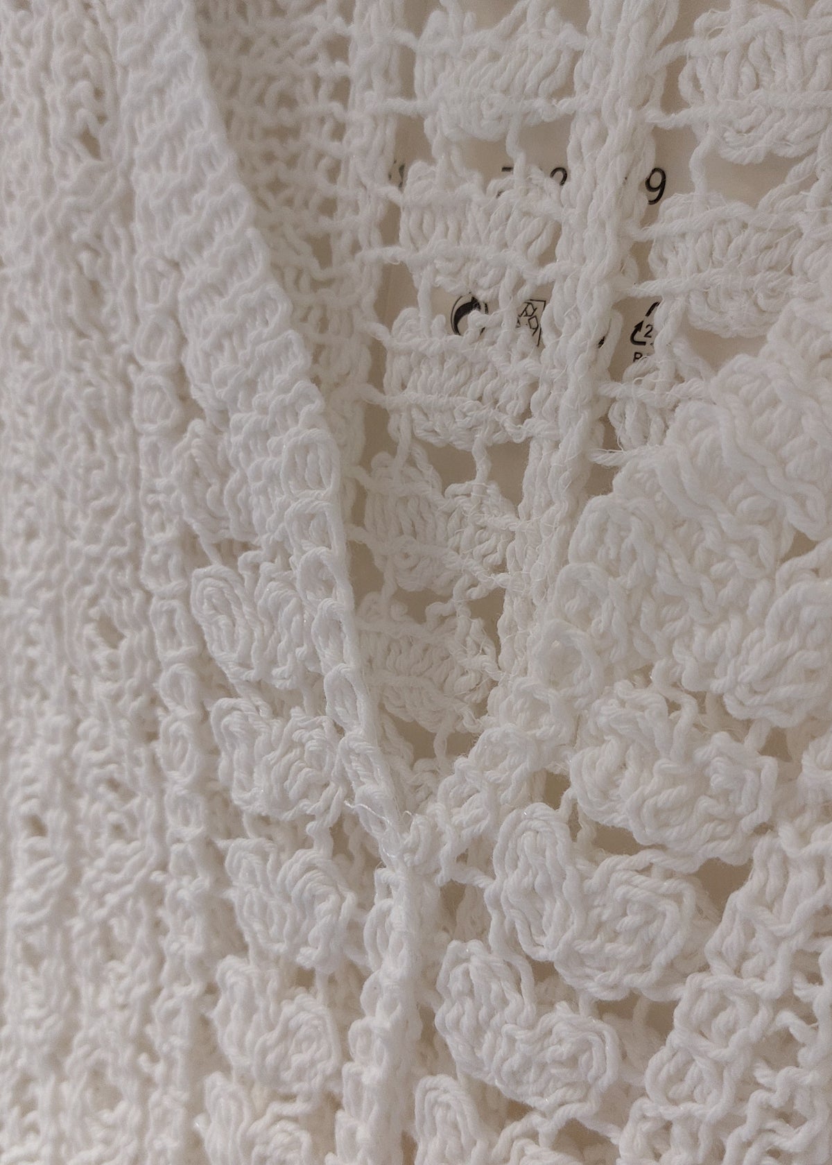 Top Crochet Evan — Col V Manches Longues Blanc Naturel Made in Italy