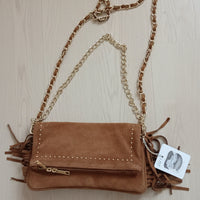 Sac Croisette Cuir Nubuck - Rabat Zip Clous Dorés Chaînette Femme