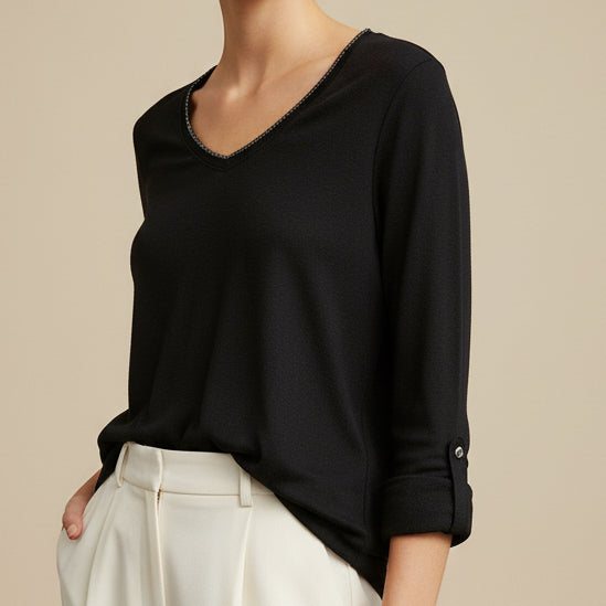 Top Arthur Col V Maille Jersey - Finition Fil Doré Viscose