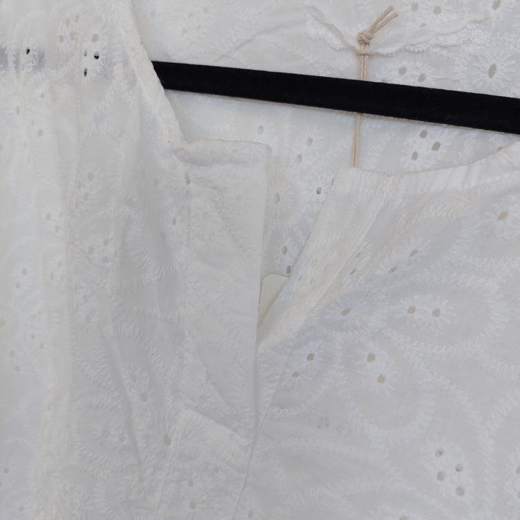 Tunique Seta Broderie Anglaise Col V Manches Courtes – Blanche, Taille Unique 36-40