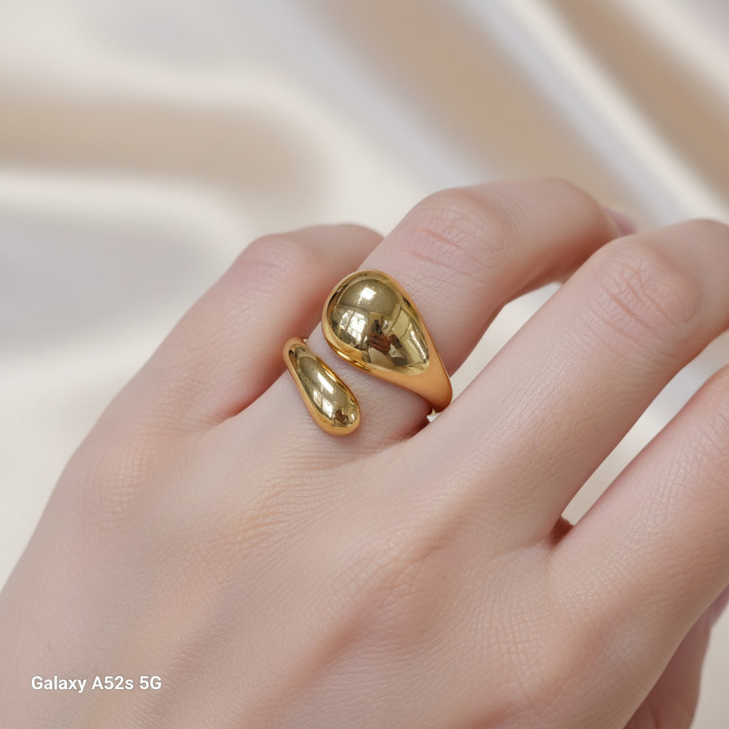 Bague Quito – Bague Dorée Réglable en Acier Inoxydable Double Virgule