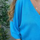 Pull MIREILLE bleu lagon col V oversized modal acrylique femme, best-seller ineva