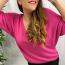 Pull MIREILLE fuchsia col V oversized modal acrylique femme, best-seller ineva"