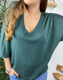 Pull MIREILLE marine col V oversized modal acrylique femme, best-seller ineva
